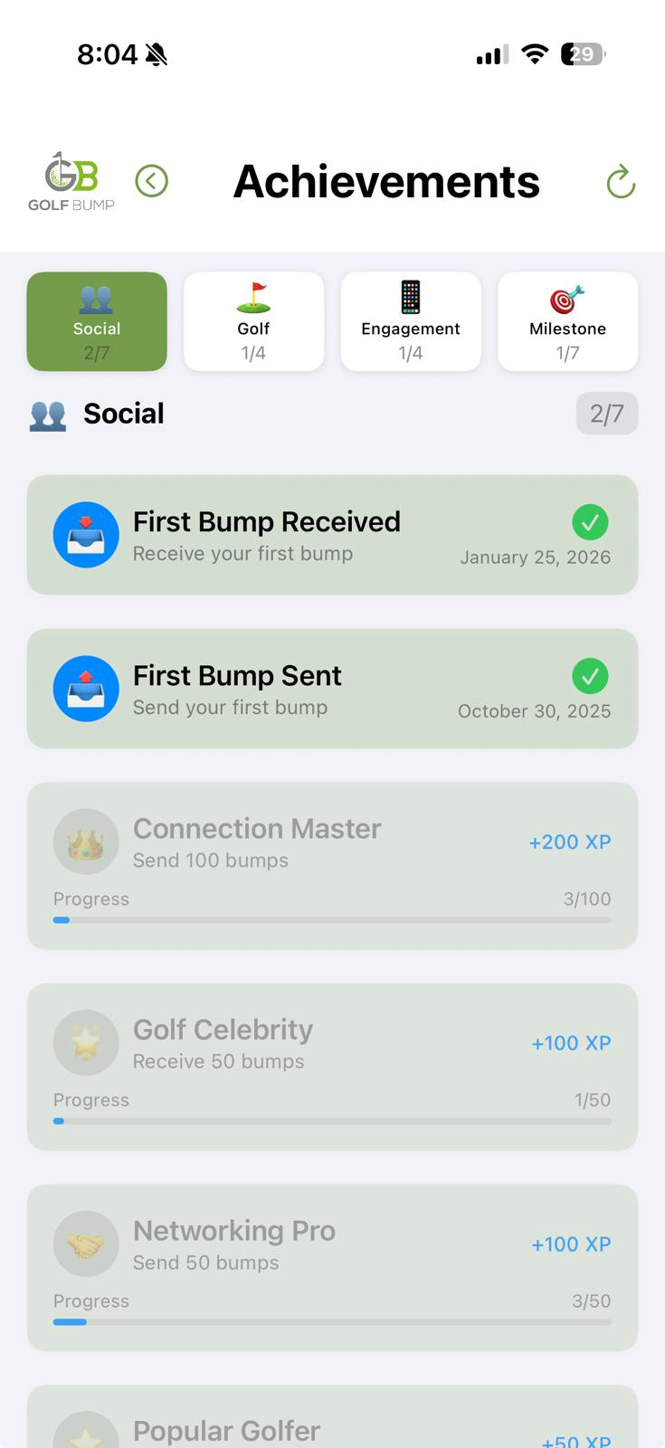 Golf Bump Achievements