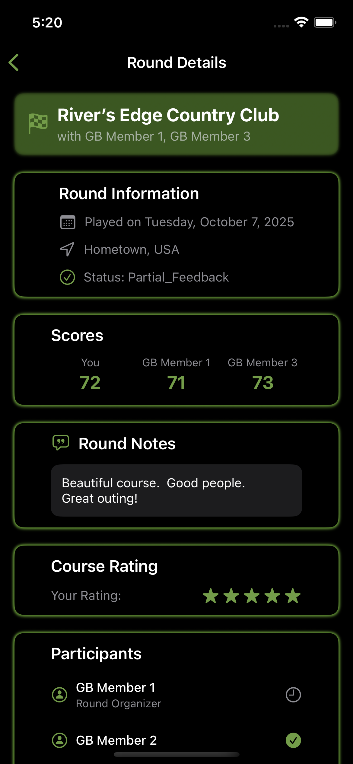 Round Statistics Screen